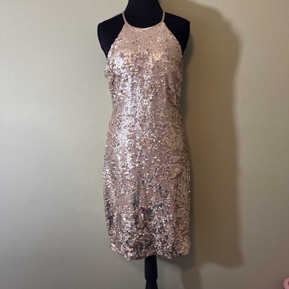 Vintage Sequin Hearts Champagne‎ Dress Glam Y2K Party Formal Sparkle Size 11